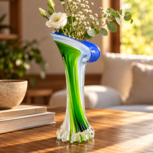 Verde Azure Art Green Glass Vase